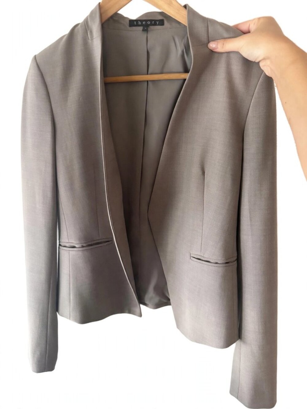 Theory Clairene Open-Front Blazer – Taupe, Size 4